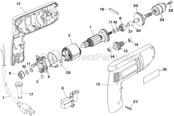 Page A Diagram and Parts List for 7252 Type 1 Black and Decker Electric Drill